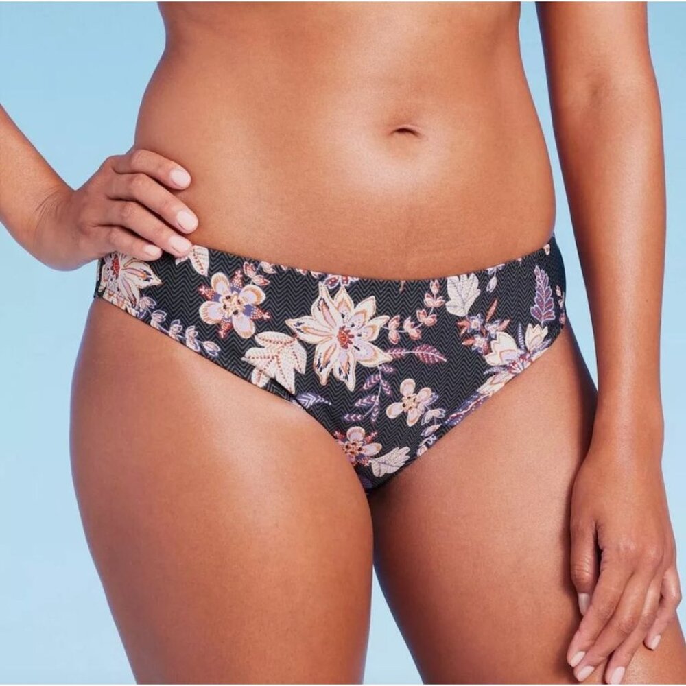 SHADE & SHORE HIPSTER BIKINI BOTTOM MULTICOLOR FLORAL PRINT LOW RISE CHEVRON NWT